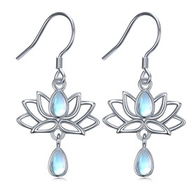Moonstone Lotus Earring for Women 925 Sterling Silver Lotus Flower Earrings Yoga Lotus Jewelry Gifts for Women