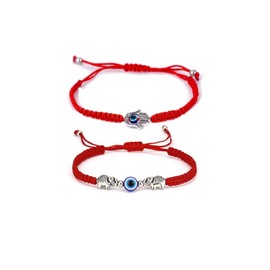 GeorgeX Paquete de Dos Pulseras Trenzadas Rojas Pulsera de Protección de La Suerte Pulsera de Ojo Turco Ajustable