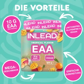 INLEAD - EAA Powder | 10,000 mg Essential Amino Acids per Serving | Supports Muscle Protection, Regeneration & Performance | Optimal Solubility - 500 g (Tropical)