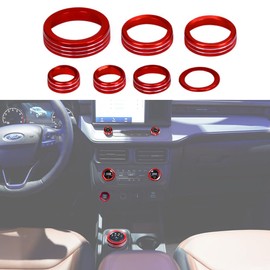KUJOOY for Ford Maverick 2022 2023 2024 Interior Accessories Center Consoles AC Volume Headlight Switch Knob Button Cover Trim Aluminum 7pcs (Red, for 2022 2023 2024 Maverick)