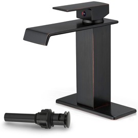 HOIGY Oil Rubbed Bronze Bathroom Faucet Waterfall Faucet, Brass Single Handle Bathroom Sink Faucet 1 Hole or 3 Holes, 4 Inch Bathroom Faucets with Deck Plate & Pop-Up Drain for Farmhouse Quick Install