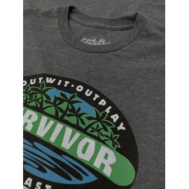 Tee Luv Men's Faded Survivor TV Show Shirt - Outwit Outplay Outlast Palm Logo Shirt, Graphite Heather, L