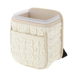 A ABSOPRO Car Trash Can Portable and Hanging 5.9" Length 4.3" Width 7.5" Height Trash Bin Fabric Beige White 1 Pcs