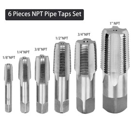 6-Pieces NPT Pipe Tap Set, 1",3/4",1/2",3/8",1/4",1/8"NPT Thread Forming Taps Precision Carbon Steel Taper Tap Set for Clean Accurate Threads with Storage Case Perfect for Plumbers Mechanics DIYers
