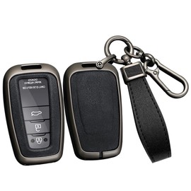 ontto Alloy Car Key fob Cover Fit for Toyota Camry RAV4 Highlander Corolla Avalon C-HR Prius GT86 2/3/4 Buttons Smart Leather Key case Shell Key Holder Keyring Keychain Accessories Black