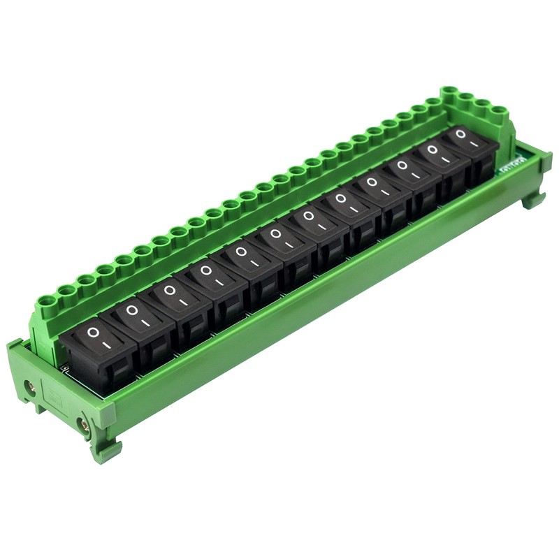 DIN Rail Mount 12 Channel Rocker Switch DC Power Distribution