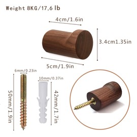 LONANGG 6PCS Wood Hooks Wall Mounted, Black Walnut Coat Hook Wall Mount - Handcraft hat Rack for Clothes hat Hanger Towel, Wooden Wall Hanger Organizer Decoration