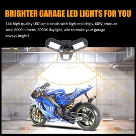 LED Garage Lights, LED Light Bulbs Daylight, 60W 6000 Lumens Deformable Garage Ceiling Lights, Led Shop Lights for Garage, E26 LED Bulb, LED Garage Lighting for Warehouse Workshop Basement