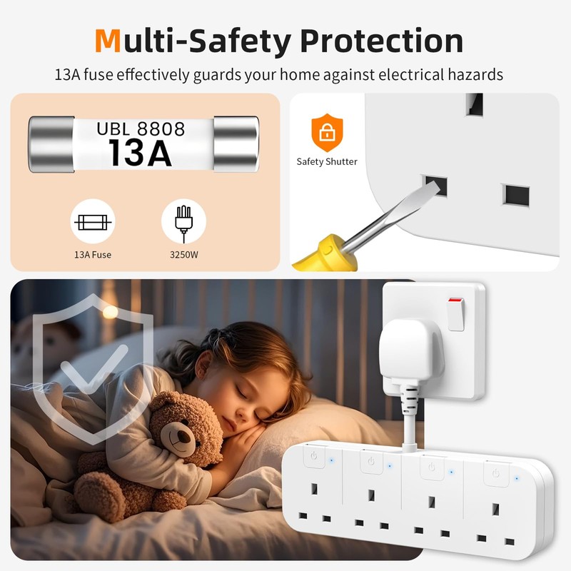 Multi Plug Extension Socket 4 Way with Flexible Plug, 4