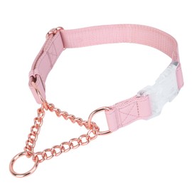 Soft Leather Martingale Collar for Dogs, Rose Gold Chain Limited Slip Collars with Quick Release Buckle, Stylish Adjustable Nylon No Pull Training Collar for Small Medium Large Dogs Pink Small