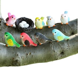 DIYOMR 12Pcs Colorful Birds Figurine, Small Resin Birds with Nests Eggs Set for Home Fairy Outdoor Garden Ornaments Dollhouse Moss Landscape Plant Pots Tree Bonsai Craft Decor