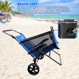 Beach Cart Chair – 2 in 1 Turns fromChair to Cart – Large Wheels – Easy to Use – Large Capacity – Blue Color