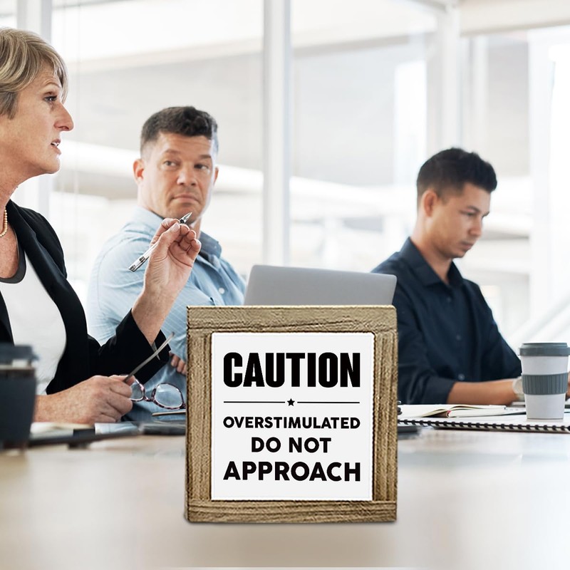 Caution Overstimulated Signs, Office Decor Wooden Plaque Sign, Funny Office