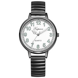 Oidea Women's Stretch Band Watches: Large Face Clear Arabic Numerals Elastic Strap Analog Quartz Wrist Watch Easy Read Luminous Watch Casual Business Dress Ladies Watches Gifts, Black