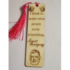 Handmade Basswood Laser Cut Engraved Bookmark w/ Tassel Hemingway