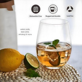 Stemless Wine Glasses Set of 2-20 oz, Leadfree, Dishwasher-Safe, Perfect for Poolside, Outdoors, Camping, Evening Party, Birthdays, Shower, Housewarming Gift.（Clear）