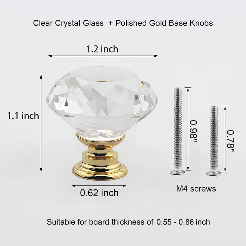 MDPLY 5 Pack Crystal Glass Cabinet Knobs - 30mm Clear