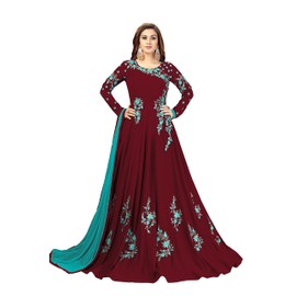 TRENDMALLS Women's Georgette Embroidery Anarkali Suit Set (UKTM.G41-Maroon-S)