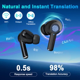 Voice Translator Earphones, 144 Languages AI Intelligent Bluetooth Translation Earbuds, HD Noise Reduction M10 Translator Headphones with App, Supports Music and Two-Way Translation