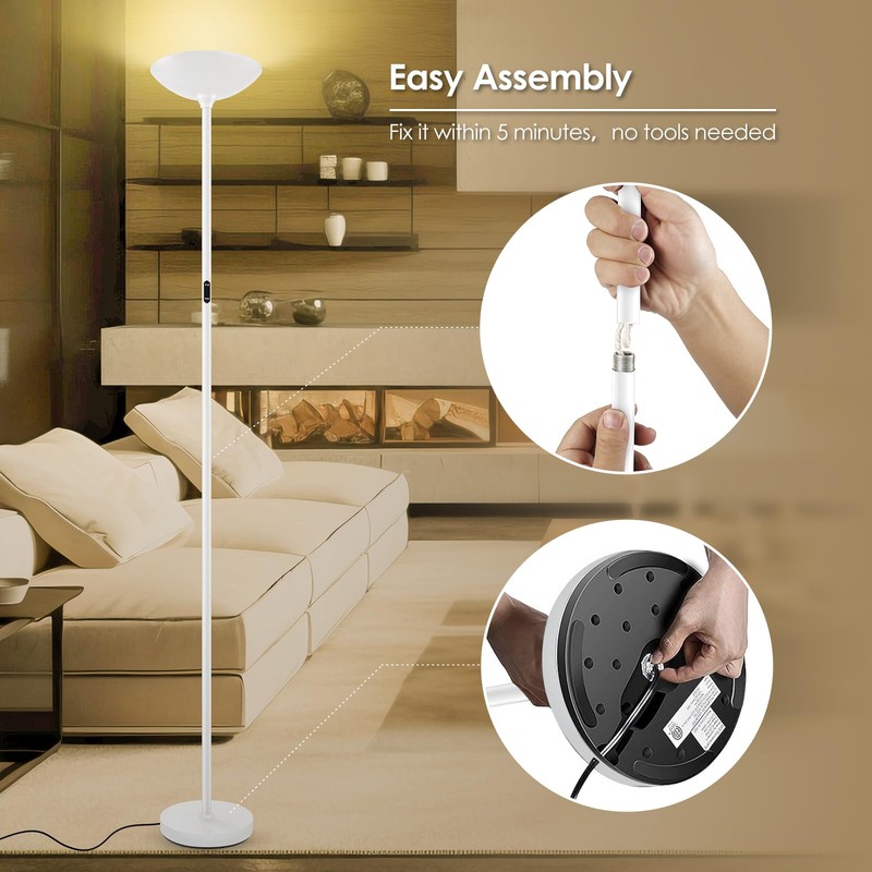 Bricosmocon Stepless Dimmable Floor Lamp,30W 3000LM Super Bright LED Torchiere