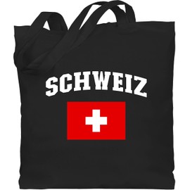 Shirtracer - Cotton Bag - Football World Cup - Bags - Switzerland Lettering with Flag | Switzerland, 2 Black, Unit size