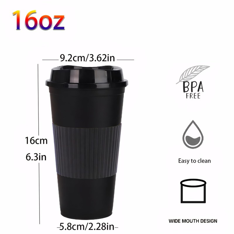 Yisituo Plastic Coffee Cups with Lids, 12 Pack 480ml Reusable