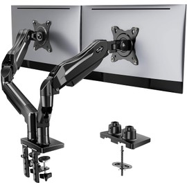 HUANUO Dual Monitor Stand, Fully Adjustable Monitor Desk Mount for 13–32″ Computer Screens, Full Motion VESA 75x75/100x100 with C-Clamp & Grommet Base, Each Arm Holds 4.4 to 19.8 lbs