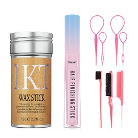 FUNAN FUNAN 9Pcs hair finishing stick Set with hair finishing stick, hair wax stick, Hair Tail Tools, Hair Comb Kit for Woman Girl Hair Styling, Non-Greasy and Non-Sticky, Edge&Back Brushing(Pink)