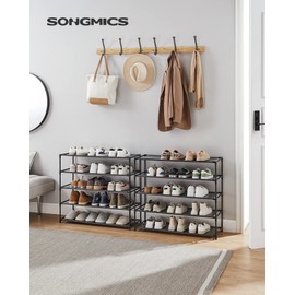 SONGMICS Shoe Rack, 10 Tier Storage Organizer for up to 40 Pairs of Shoes and Boots, Metal Frame and Non-Woven Fabric Shelves, Stackable, for Entryway, Bedroom, Black ULSR210B02