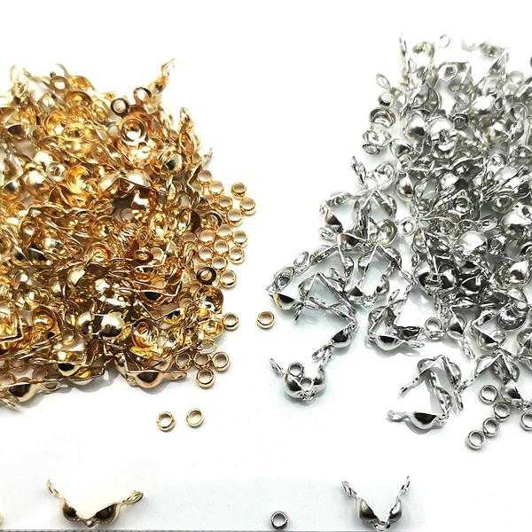 BEAUTY PLAYER Ball Tip with Crushing Balls, Approx. 0.3 inches (8 mm), Ball Approx. 0.1 inches (2 mm), String Closure, Approximately 200 Pairs Gold/Silver, 100 Pairs Each Handmade Accessory, Parts, Beads, Craft Materials, Jewelry, DIY