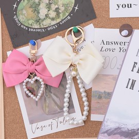 Pearl Bow Wallet Keychain for Purse Tote Bag Wristlet Keychain for Purse Wallet Charm for Handbags Bag Accessories Charms for School Bag Purse Heart Keychain for Shoulder Bag Purses