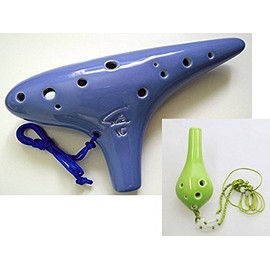 Great Deal!Focalink 6 Holes Soprano C Green Glaze Ceramic Ocarina + 12 Hole Alto C Blue Glazed Ceramic Ocarina - Easy to Learn, Good for Beginner & Great Gift