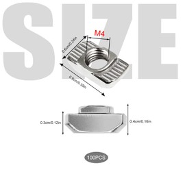 T-Slot Nuts M4 Pack of 100, T-Slot Nuts, Sliding Nut, Hammer Nuts, Galvanised Steel, Hammer Head Mounting Nut for Aluminium Profile, Standard 20 Series