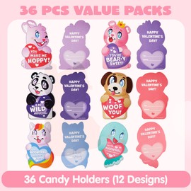 JOYIN 36 Pcs Valentines Day Gifts Cards with Animal Designs,Valentine’s Greeting Cards Candy Holder Cards for Kids
