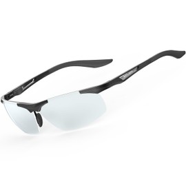 SIPLION Men's Driving Polarized Sport Sunglasses Man mirrored Metal Frame Black+Silver 8729 UV400 CAT 3 CE