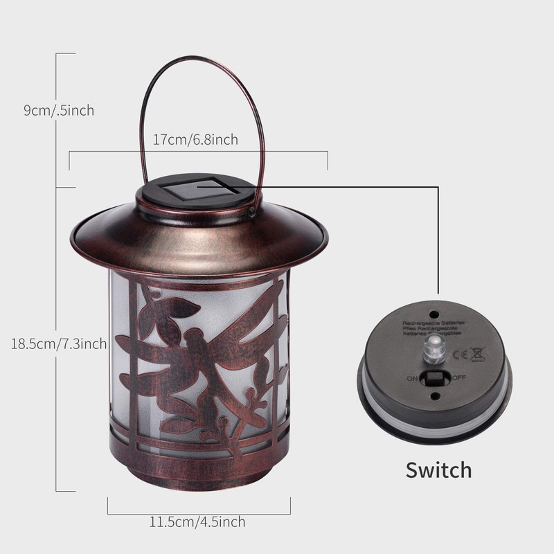 Solar Lantern Lights Outdoor, Dragonfly Waterproof Metal Hanging Solar Lights