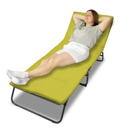 Camping Cot, Outdoor Folding Cot Bed with Pad and Pillow for Adults Heavy Duty Sleeping Cot, Portable Camp Cots for Camping Tent Travel Office, 1200 D Layer Oxford Travel Camp Cots (Green)