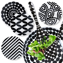 French Bull Assorted Plates - 4 Piece Set - 9 inch Melamine Salad Plates Set of 4 - Melamine Dinnerware for Indoor and Outdoor - Assorted Black and White