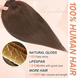 Benehair Hair Toppers for Women Real Human Hair 360°3D Clip in Bangs Toppers with Bang for Thinning 150% Density Hairpieces Long Coverage Wiglet for Daily Use #2R Chocolate Brown 12Inch