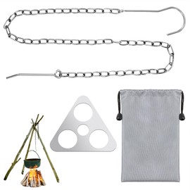 Heveer Camping Tripod Grill Board Portable Tripod Ring with Adjustable Chain for Hanging Stainless Steel Camping Campfire Cooking Accessories for Outdoor Use