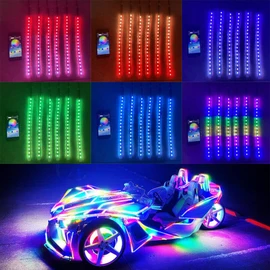 Tzvmny 6PCS 1FT 30CM Single Row Dream Color Chasing Flow Illuminated LEDs for Polaris Slingshot Motorcycle Car Truck Underglow Strips Lights Bluetooth Remote Control