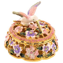 Coconut Grove Galleria Hummingbird Gold Trinket Jewelry Box Ring Holder Sparkling Rhinestones