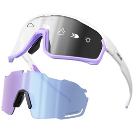 KAPVOE Cycling Glasses Polarised Self-Tone Cycling Glasses Interchangeable Lenses Photochromatic Sunglasses Sports Glasses MTB Glasses Men Women Clear MTB Road Bike Cycling Sports Glasses