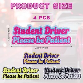 4pcs Reflective New Driver Stickers Magnet, Thanks for Your Patience New Driver Car Decal Student Driver Sticker for New Student Drivers (Student Driver)