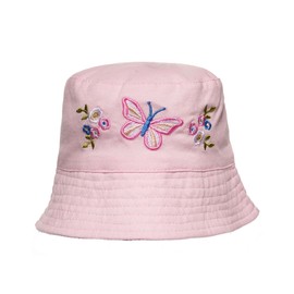 Thingimijigs Baby Girls Butterfly Pattern Embroidered Reversible Pink Bucket Hat Sun Hat - 3-6 Months