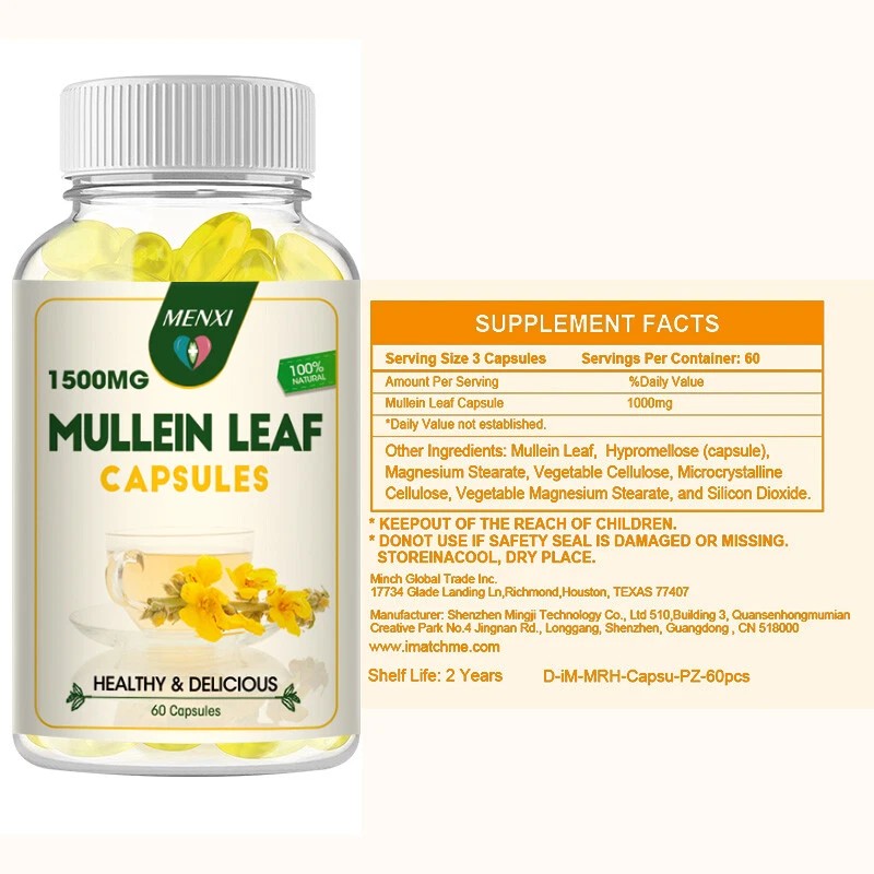 3 Bottles Mullein Leaf Capsules Lung Cleanse Detox Herbal Dietary