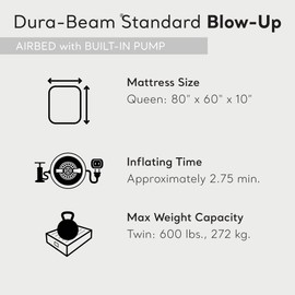 INTEX 64149ED Dura-Beam Standard Pillow Rest Air Mattress: Fiber-Tech – Queen Size – Built-in Electric Pump – 10in Bed Height – 600lb Weight Capacity