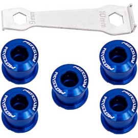 YBEKI Chainring Bolts for Road MTB Bicycle Single Chainring and Double Chainring Bolts with Mounting Wrench (blue, Double Chainring Bolts)