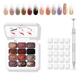 finger secret 12 Colors Ombre Gel Pat Nail Polish Set,Ombre Pigment for Nails,Gradient Painting Gel with 100Pcs Nail Sponges for 3D Gels Nail Art Patting in Salon or Home Use