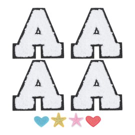 PATIKIL Iron on Letters, 4 Pack Iron-on/Sew-on A Letter Patches Alphabet Cloth Patch with Heart Star Patch for Team Costume Decoration Clothes Hat Jeans DIY